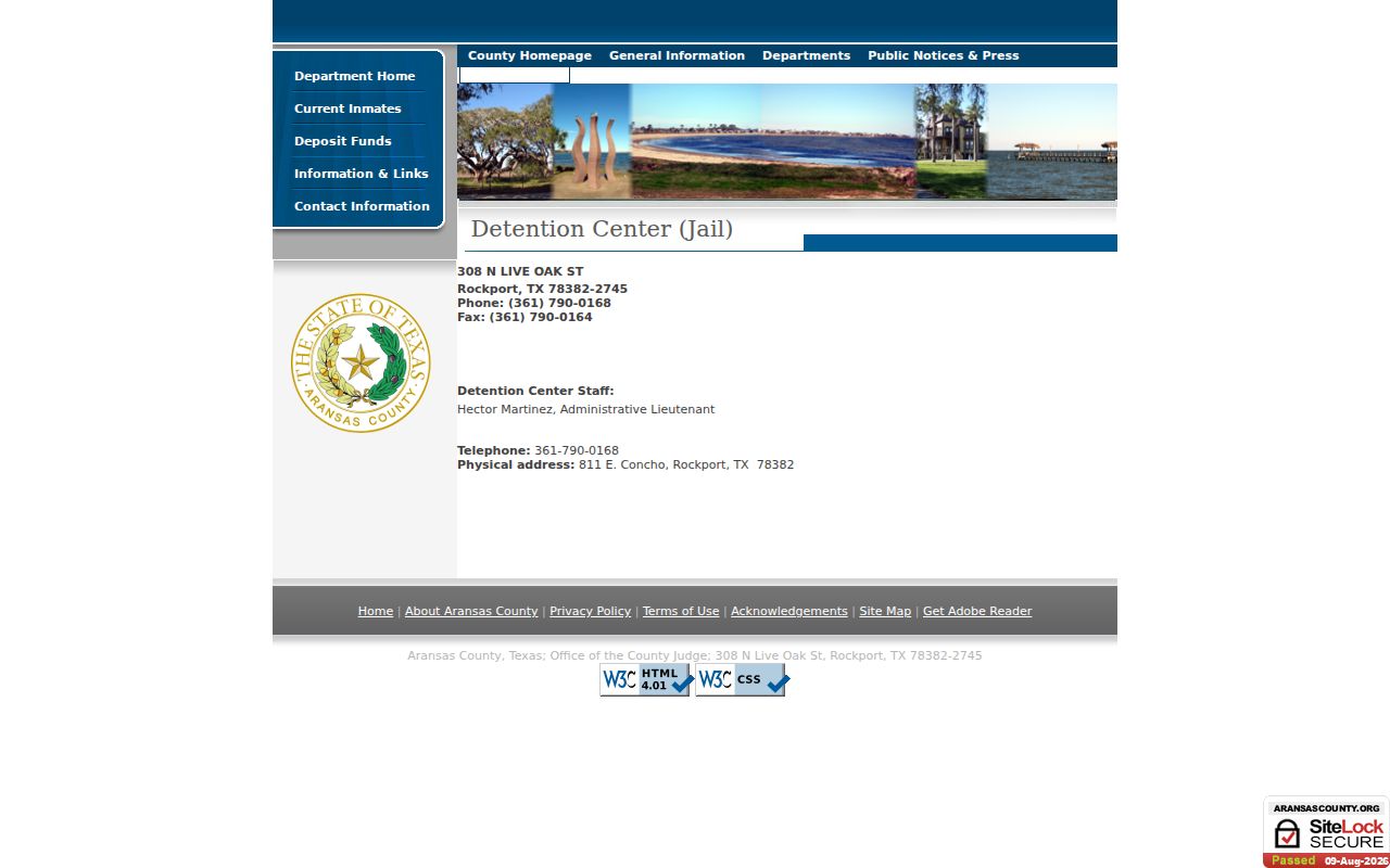 Aransas County arrest lookup detention center page