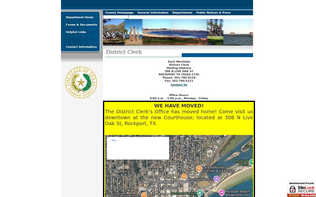 Aransas County criminal court case District Clerk page