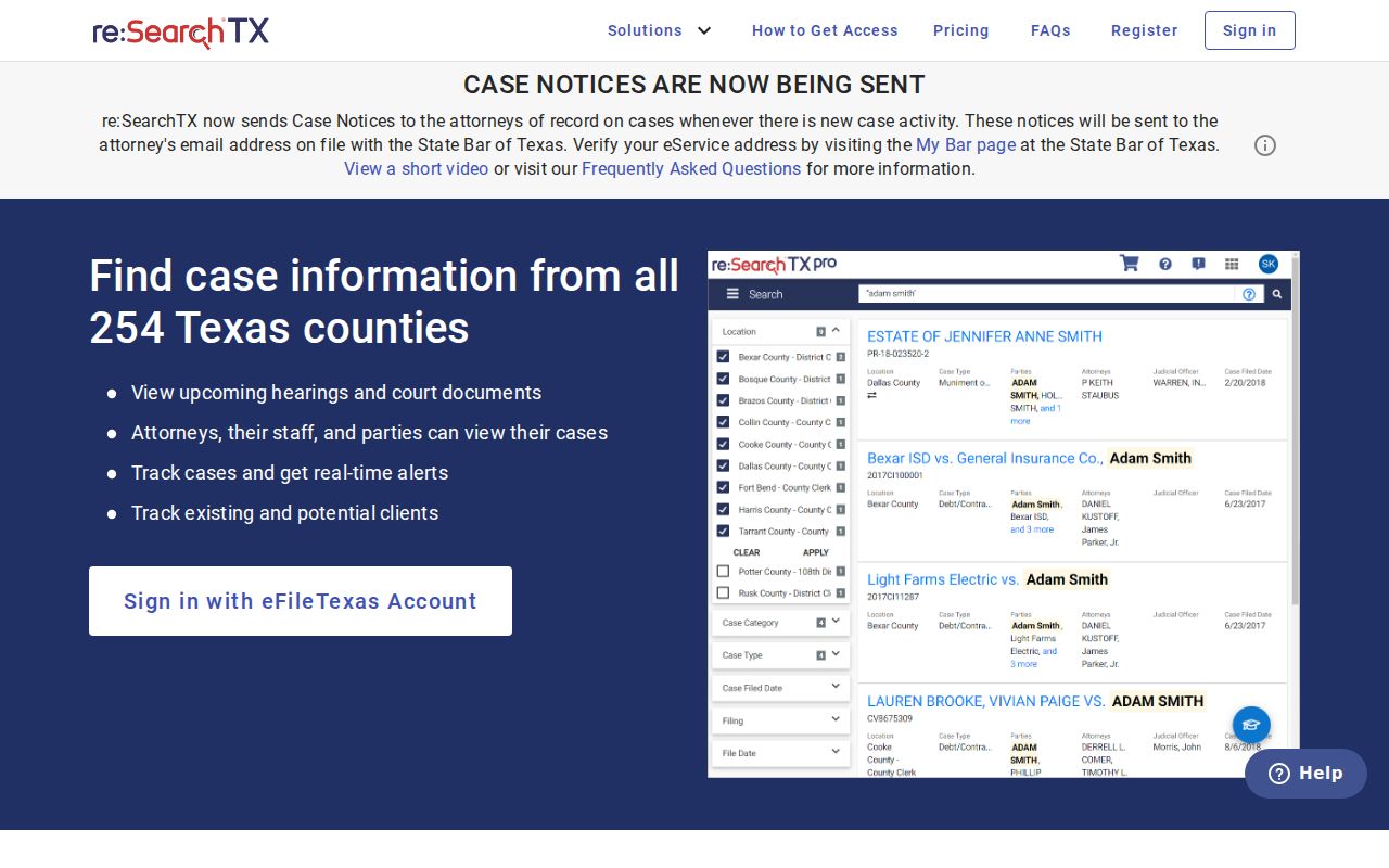 Aransas County criminal court case re Search Texas interface