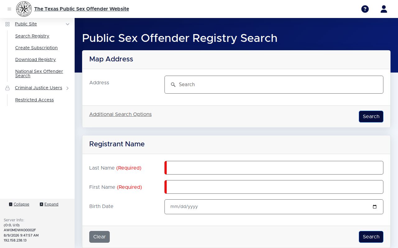 Aransas County sex offender registry search fields