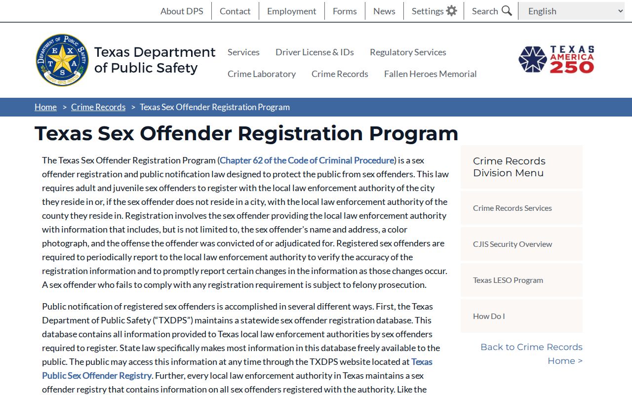 Aransas County sex offender search Texas registration program