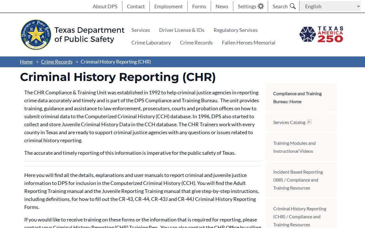 Texas DPS criminal history reporting information