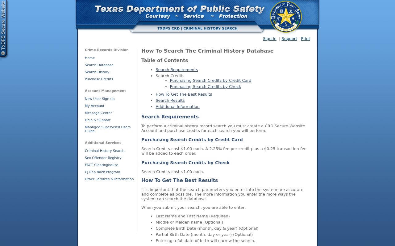 Texas DPS name search help and pricing page